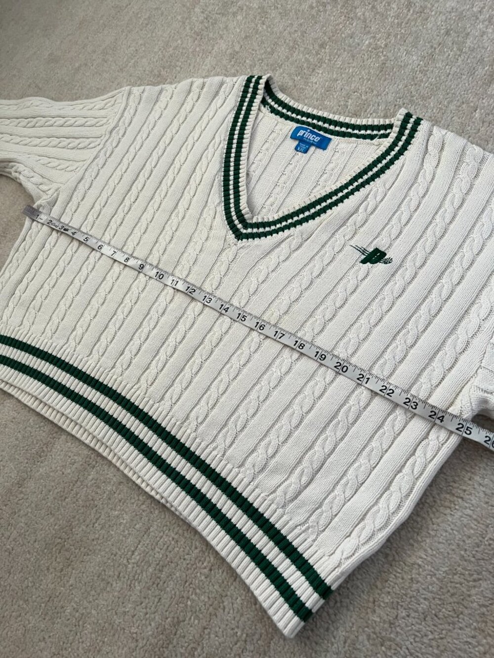 Prince Pickleball x Target Cable Knit V-Neck Sweater Crop Cream Green XXL Tennis - Picture 6 of 9